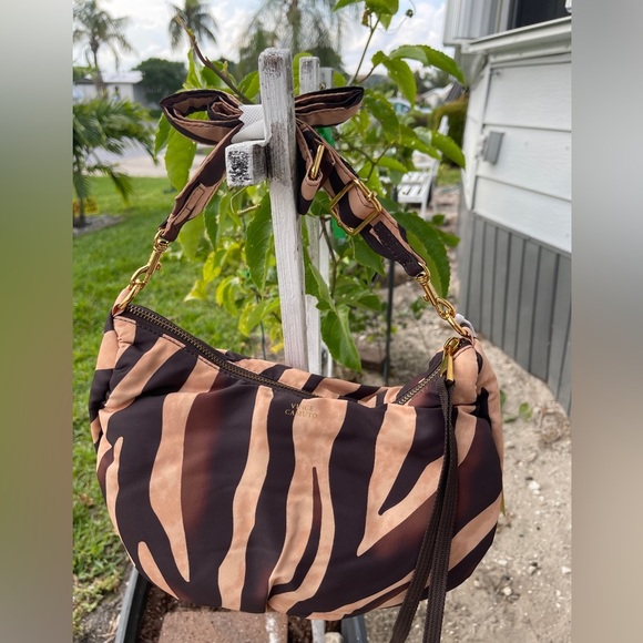 VINCE CAMUTO Washable Nylon Crossbody Harlo In Brown Zebra - Picture 11 of 12